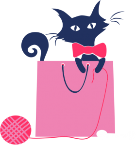 black cat in bag with yarrn